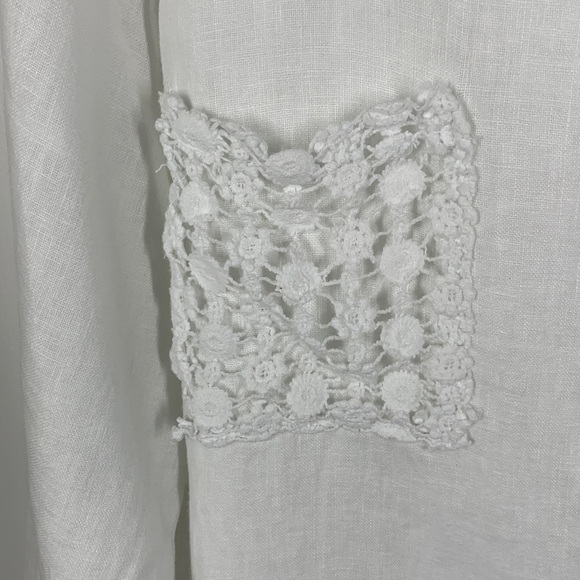 M Made in Italy white linen blouse with lace detail size XL - Picture 2 of 9